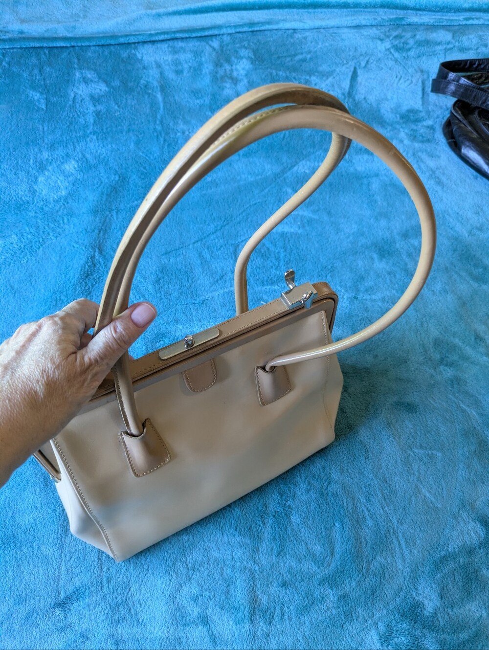 Structured Beige Shoulder Bag with Double Handles